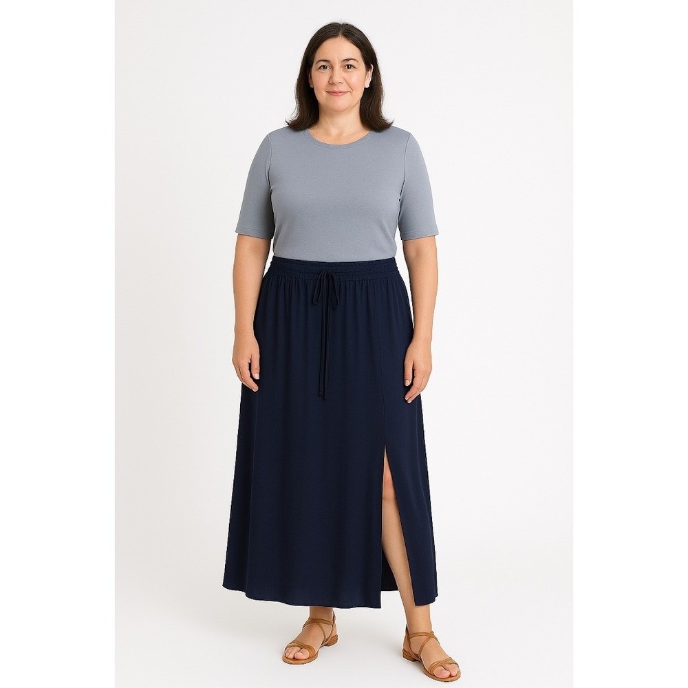 Chicos Maxi Skirt Elastic Waist‎ Chico 3 Misses 16 Flowy Side Slit Travel Casual